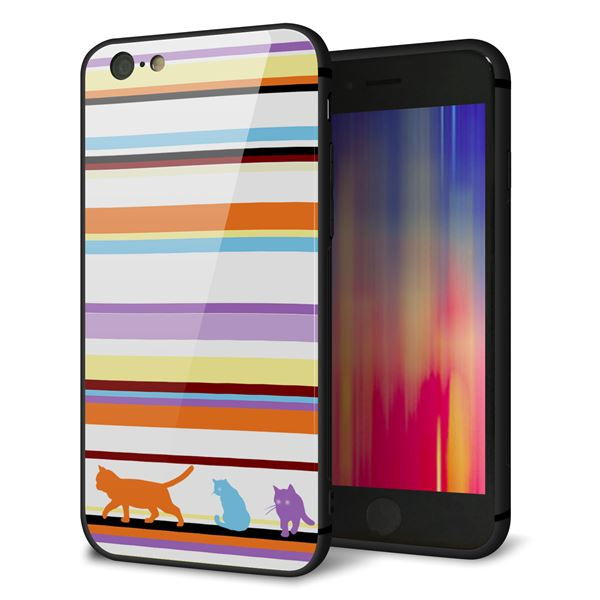 iPhone6 強化ガラス&TPUスマホケース ガラプリ【YA887 ストライプネコ01】
