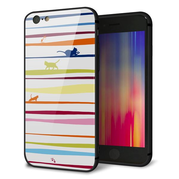 iPhone6 強化ガラス&TPUスマホケース ガラプリ【YA893 ストライプネコ02 L】