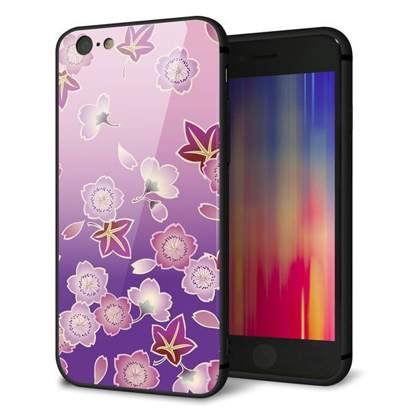 iPhone6 強化ガラス&TPUスマホケース ガラプリ【YJ324 和柄 桜 もみじ】