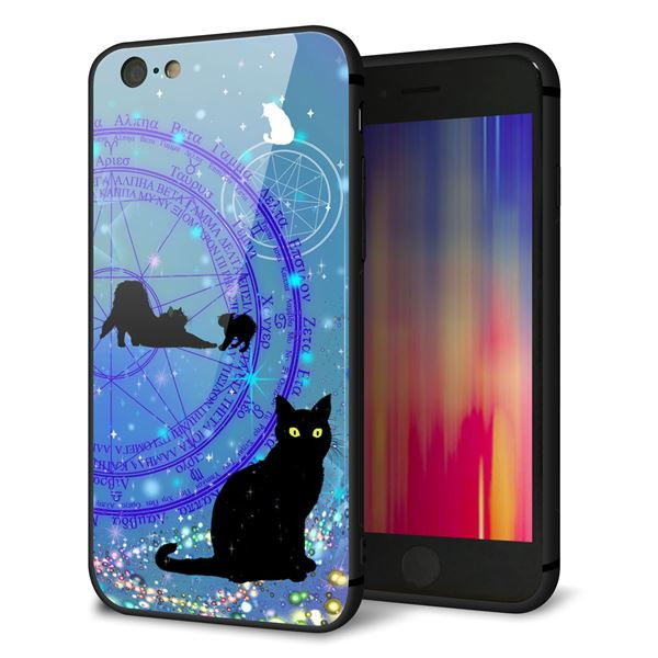 iPhone6 強化ガラス&TPUスマホケース ガラプリ【YJ327 魔法陣猫 キラキラ かわいい】