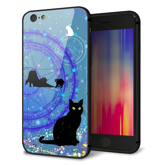 iPhone6 強化ガラス＆TPUスマホケース ガラプリ【YJ327 魔法陣猫 キラキラ　かわいい】