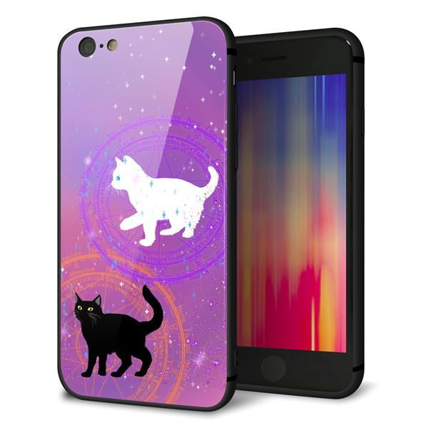 iPhone6 強化ガラス&TPUスマホケース ガラプリ【YJ328 魔法陣猫 キラキラ かわいい ピンク】