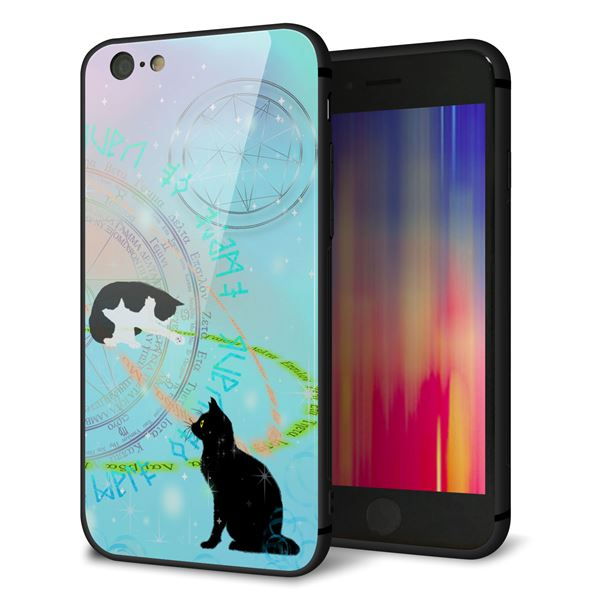 iPhone6 強化ガラス&TPUスマホケース ガラプリ【YJ329 魔法陣猫 キラキラ パステル】