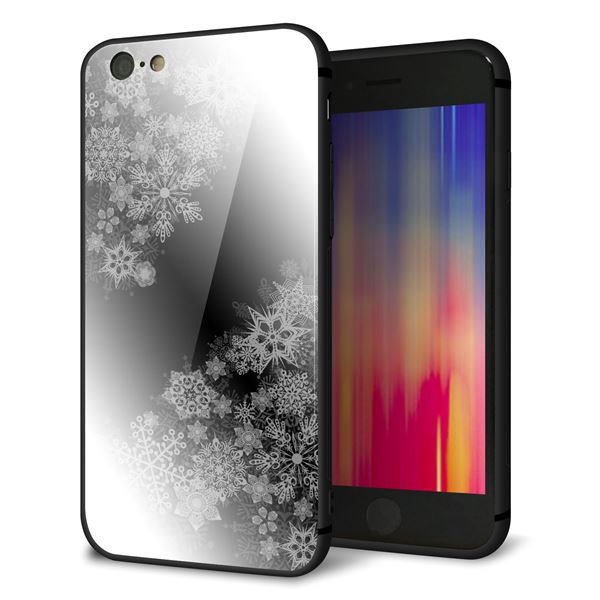 iPhone6 強化ガラス&TPUスマホケース ガラプリ【YJ340 モノトーン 雪の結晶 】