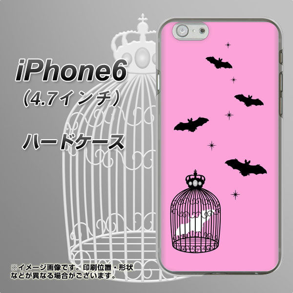 iPhone6 高画質仕上げ 背面印刷 ハードケース【AG808 こうもりの王冠鳥かご(ピンク×黒)】