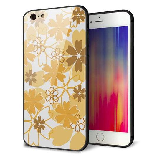 iPhone6 PLUS 強化ガラス&TPUスマホケース ガラプリ【VA959 重なり合う花 オレンジ】