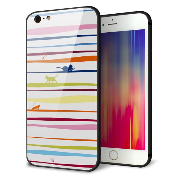 iPhone6 PLUS 強化ガラス&TPUスマホケース ガラプリ【YA893 ストライプネコ02 L】
