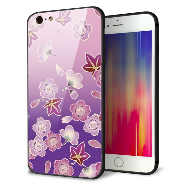 iPhone6 PLUS 強化ガラス&TPUスマホケース ガラプリ【YJ324 和柄 桜 もみじ】