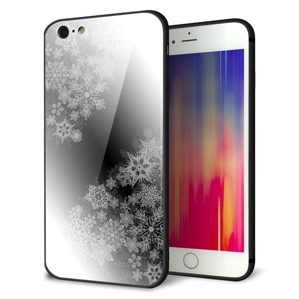 iPhone6 PLUS 強化ガラス&TPUスマホケース ガラプリ【YJ340 モノトーン 雪の結晶 】