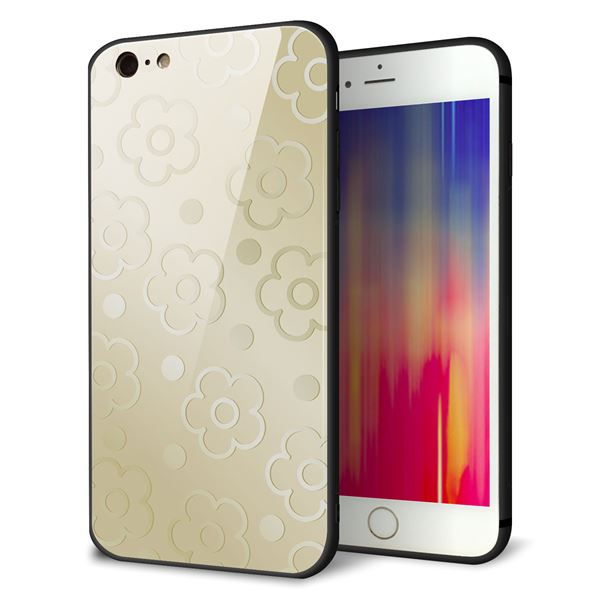 iPhone6s PLUS 強化ガラス&TPUスマホケース ガラプリ【SC842 エンボス風デイジーシンプル(ベージュ)】