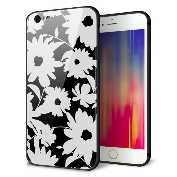 iPhone6s PLUS 強化ガラス&TPUスマホケース ガラプリ【SC915 花柄モノトーン 04】
