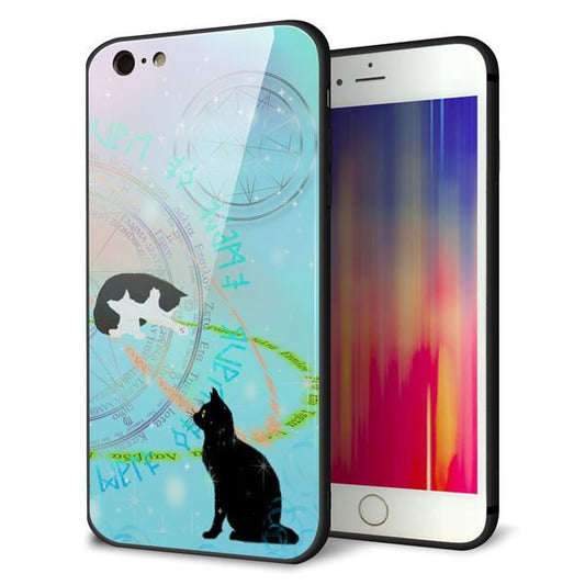 iPhone6s PLUS 強化ガラス＆TPUスマホケース ガラプリ【YJ329 魔法陣猫　キラキラ　パステル】