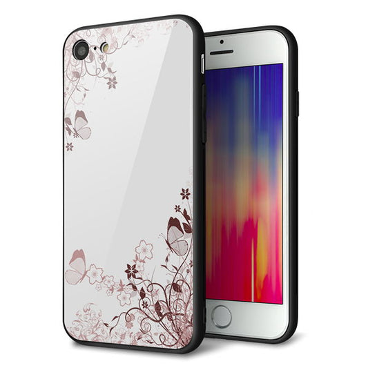 iPhone7 強化ガラス＆TPUスマホケース ガラプリ【142 桔梗と桜と蝶】