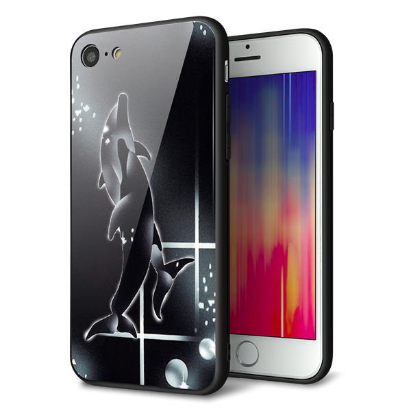iPhone7 強化ガラス&TPUスマホケース ガラプリ【158 ブラックドルフィン】