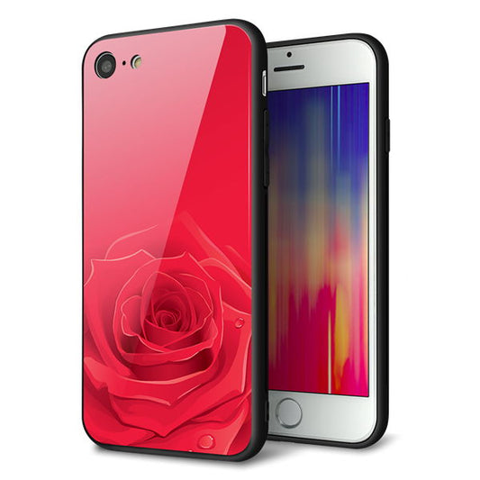 iPhone7 強化ガラス&TPUスマホケース ガラプリ【395 赤いバラ】