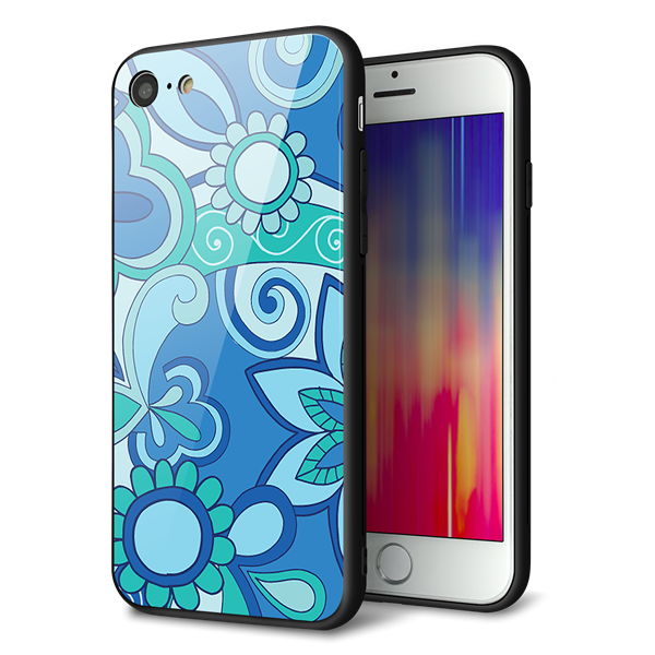 iPhone7 強化ガラス&TPUスマホケース ガラプリ【409 ブルーミックス】