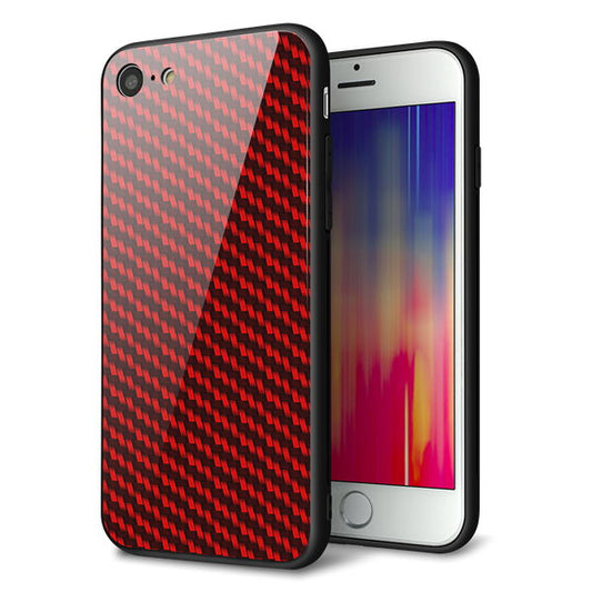 iPhone7 強化ガラス&TPUスマホケース ガラプリ【EK906 レッドカーボン】