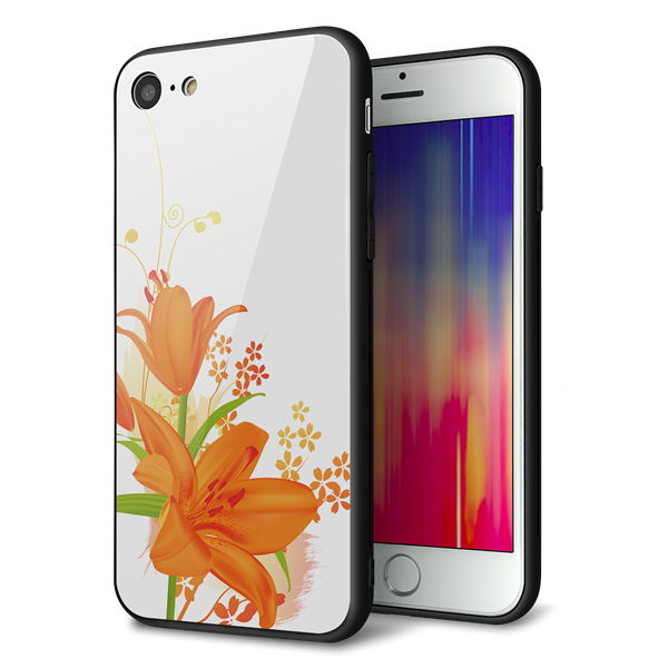 iPhone7 強化ガラス&TPUスマホケース ガラプリ【SC848 ユリ(オレンジ)】