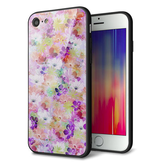 iPhone7 強化ガラス&TPUスマホケース ガラプリ【SC873 リバティプリント プレスドフラワー(パープル)】