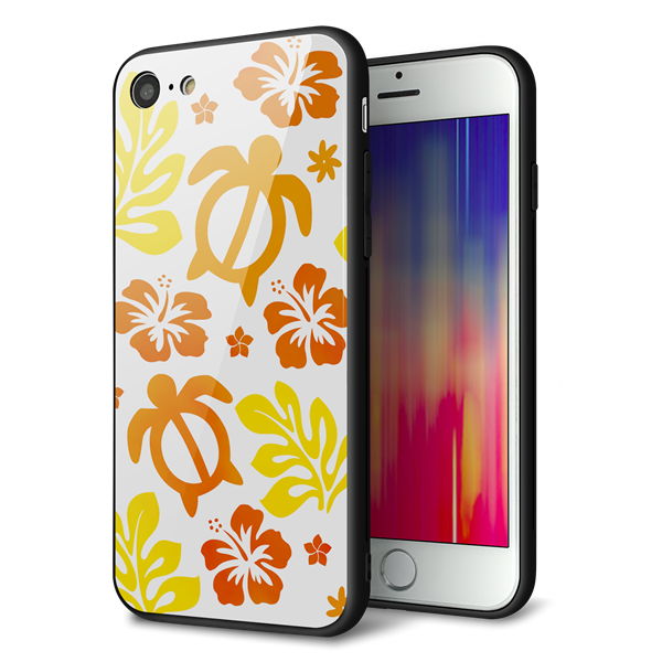 iPhone7 強化ガラス&TPUスマホケース ガラプリ【SC877 ハワイアンアロハホヌ(イエロー)】