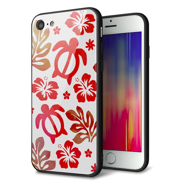 iPhone7 強化ガラス&TPUスマホケース ガラプリ【SC881 ハワイアンアロハホヌ(レッド)】