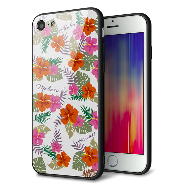 iPhone7 強化ガラス&TPUスマホケース ガラプリ【SC884 ハワイアンアロハレトロ(ホワイト)】