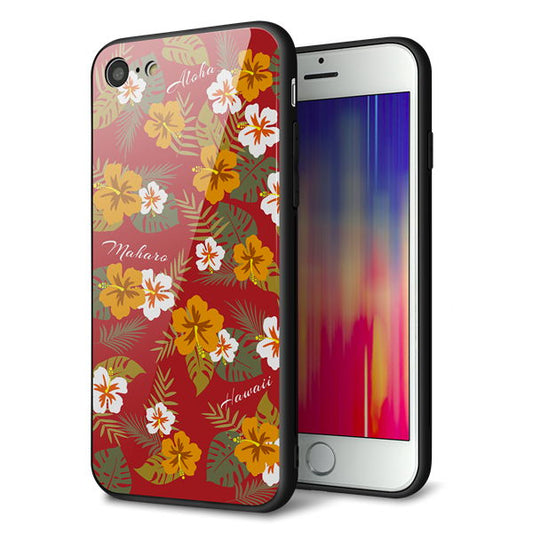 iPhone7 強化ガラス&TPUスマホケース ガラプリ【SC885 ハワイアンアロハレトロ(レッド)】