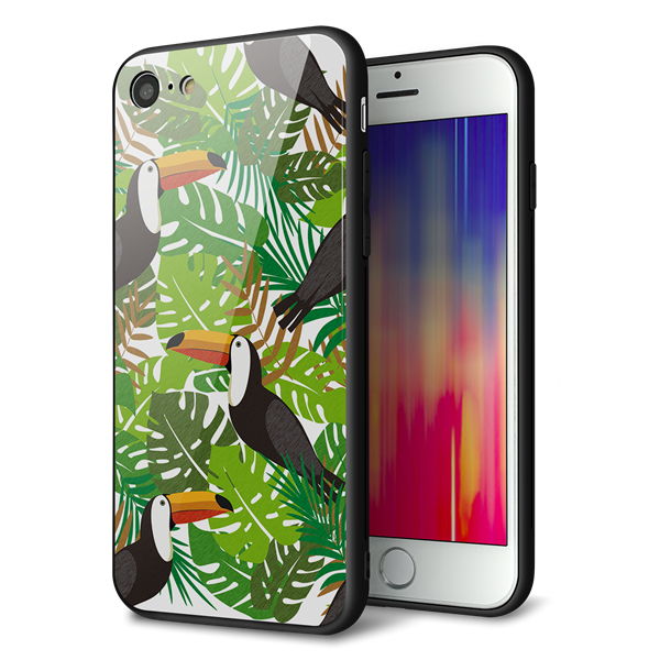 iPhone7 強化ガラス&TPUスマホケース ガラプリ【SC894 ボタニカル トロピカルバード】