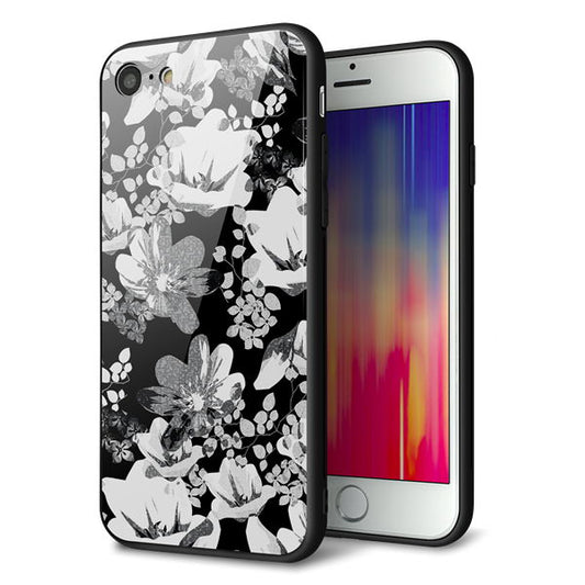 iPhone7 強化ガラス&TPUスマホケース ガラプリ【SC913 花柄モノトーン 02】