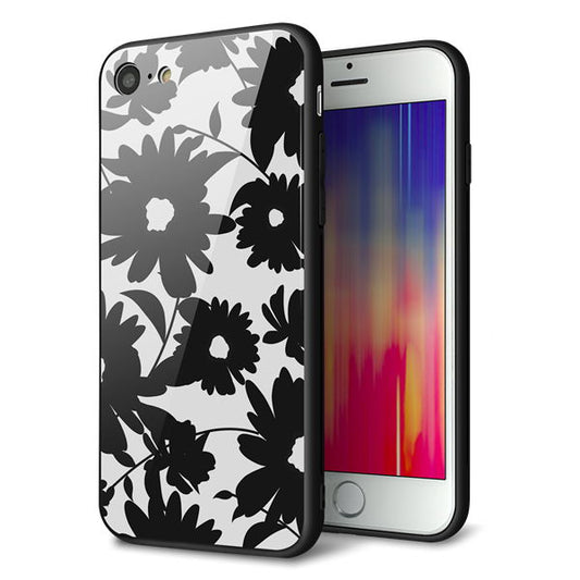 iPhone7 強化ガラス&TPUスマホケース ガラプリ【SC916 花柄モノトーン 05】