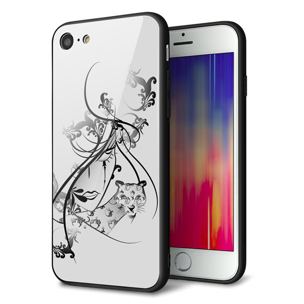 iPhone7 強化ガラス&TPUスマホケース ガラプリ【VA832 パンサーと美女】