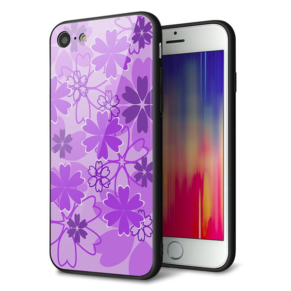 iPhone7 強化ガラス&TPUスマホケース ガラプリ【VA960 重なり合う花 パープル】