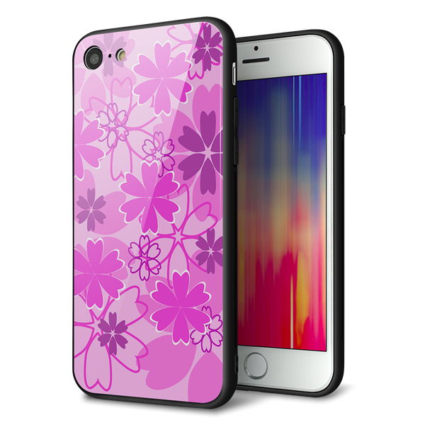 iPhone7 強化ガラス&TPUスマホケース ガラプリ【VA961 重なり合う花 ピンク】
