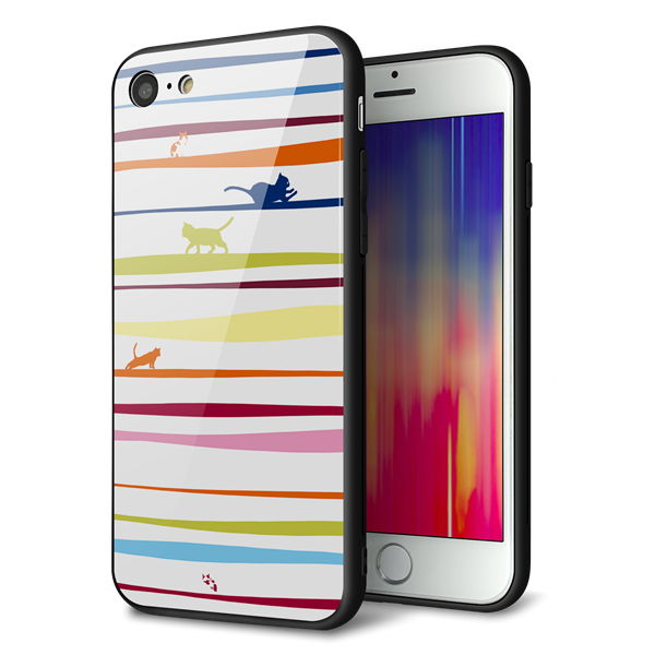 iPhone7 強化ガラス&TPUスマホケース ガラプリ【YA893 ストライプネコ02 L】