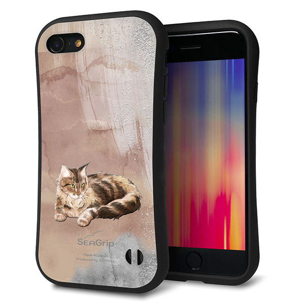 iPhone7 スマホケース 「SEA Grip」 グリップケース Sライン 【HA173 メインクーン+くすみカラー】 UV印刷