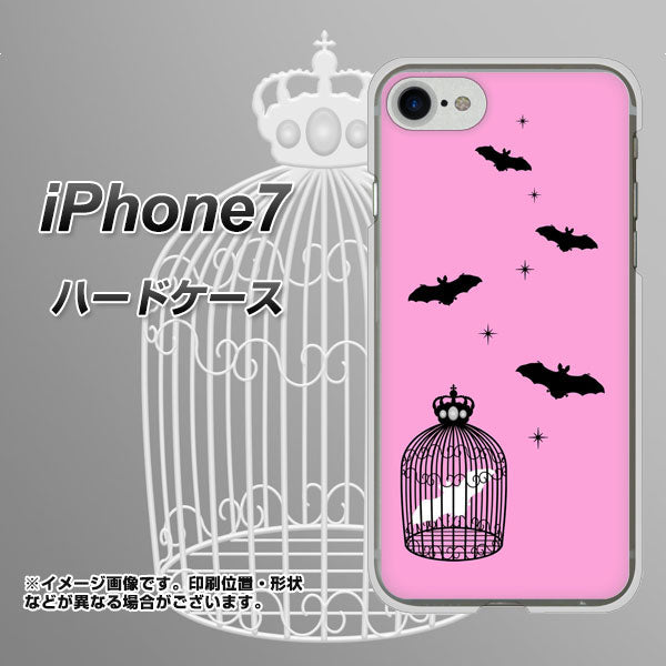 iPhone7 高画質仕上げ 背面印刷 ハードケース【AG808 こうもりの王冠鳥かご(ピンク×黒)】