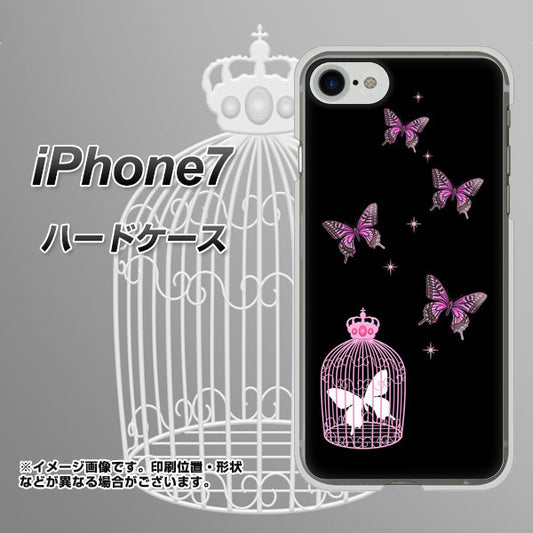 iPhone7 高画質仕上げ 背面印刷 ハードケース【AG811 蝶の王冠鳥かご(黒×ピンク)】