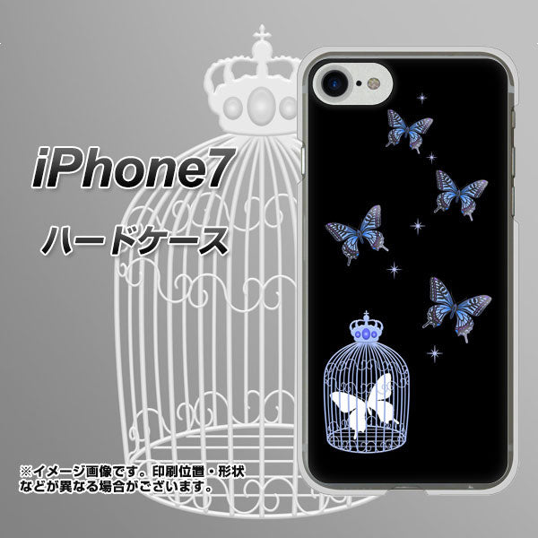 iPhone7 高画質仕上げ 背面印刷 ハードケース【AG812 蝶の王冠鳥かご(黒×青)】
