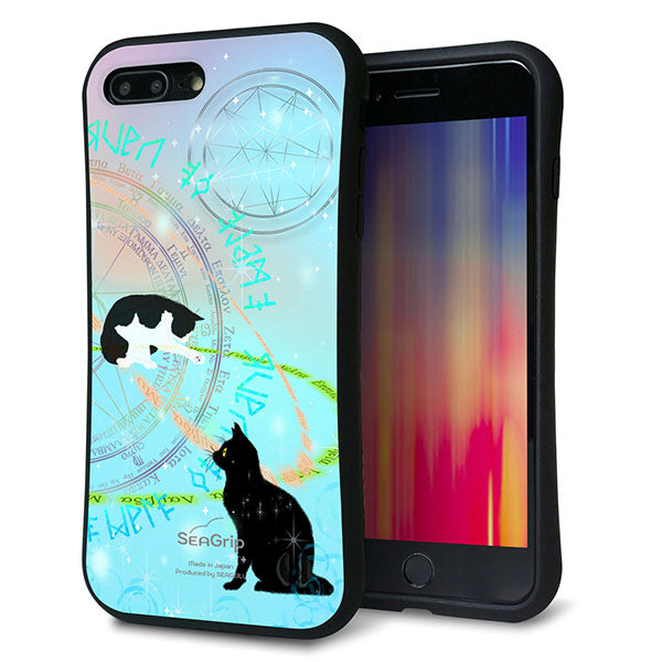 iPhone7 PLUS スマホケース 「SEA Grip」 グリップケース Sライン 【YJ329 魔法陣猫 キラキラ パステル 】 UV印刷