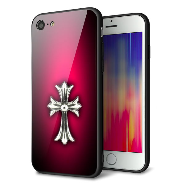 iPhone8 強化ガラス&TPUスマホケース ガラプリ【249 クロスレッド】