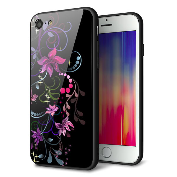 iPhone8 強化ガラス&TPUスマホケース ガラプリ【263 闇に浮かぶ華】