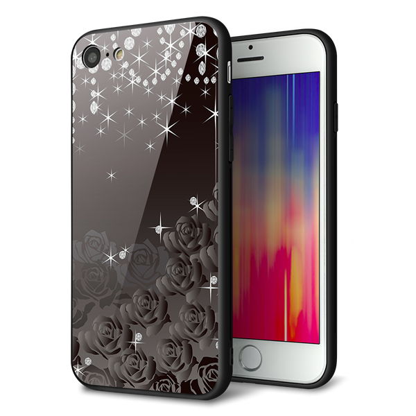 iPhone8 強化ガラス&TPUスマホケース ガラプリ【327 薔薇とダイヤモンド】