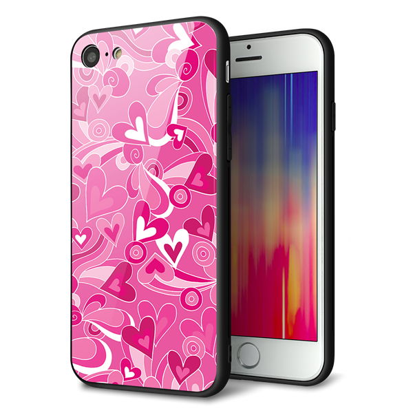 iPhone8 強化ガラス&TPUスマホケース ガラプリ【383 ピンクのハート】