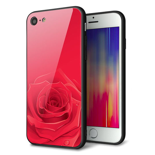 iPhone8 強化ガラス＆TPUスマホケース ガラプリ【395 赤いバラ】