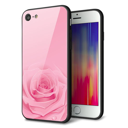 iPhone8 強化ガラス＆TPUスマホケース ガラプリ【401 ピンクのバラ】