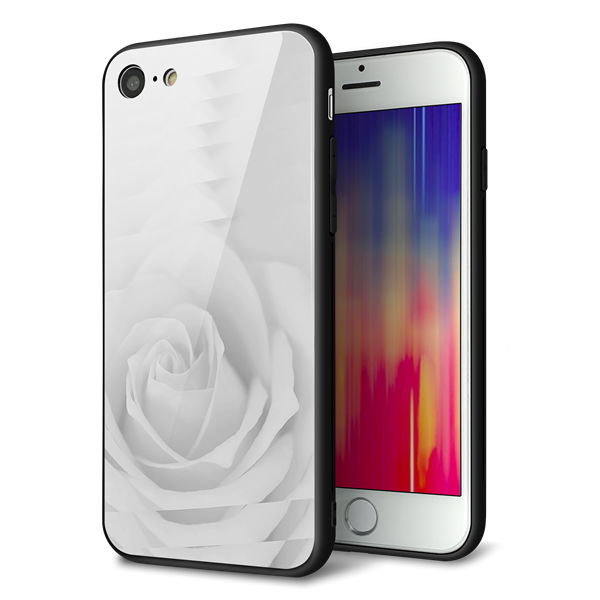 iPhone8 強化ガラス&TPUスマホケース ガラプリ【402 ホワイトRose】