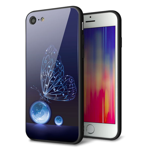 iPhone8 強化ガラス&TPUスマホケース ガラプリ【418 神秘の蝶】