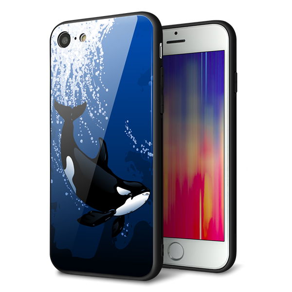 iPhone8 強化ガラス&TPUスマホケース ガラプリ【423 シャチ】