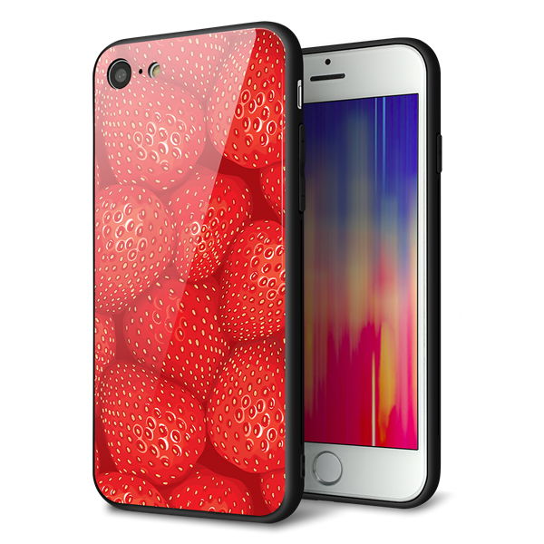 iPhone8 強化ガラス&TPUスマホケース ガラプリ【444 ストロベリーウォール】