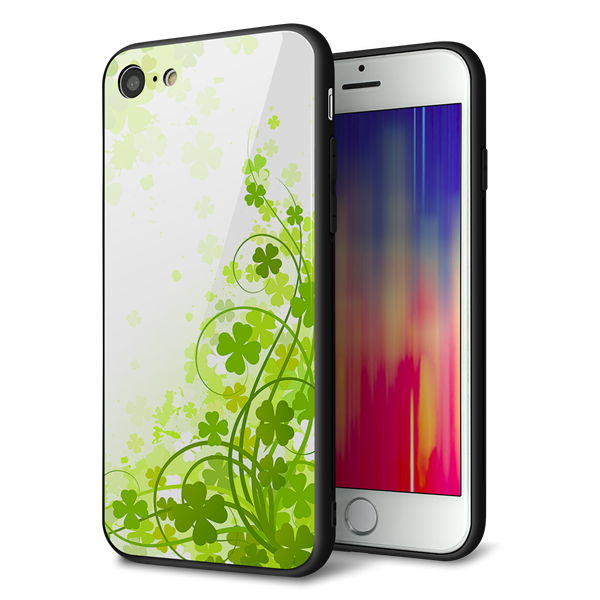 iPhone8 強化ガラス&TPUスマホケース ガラプリ【565 四葉のクローバー】